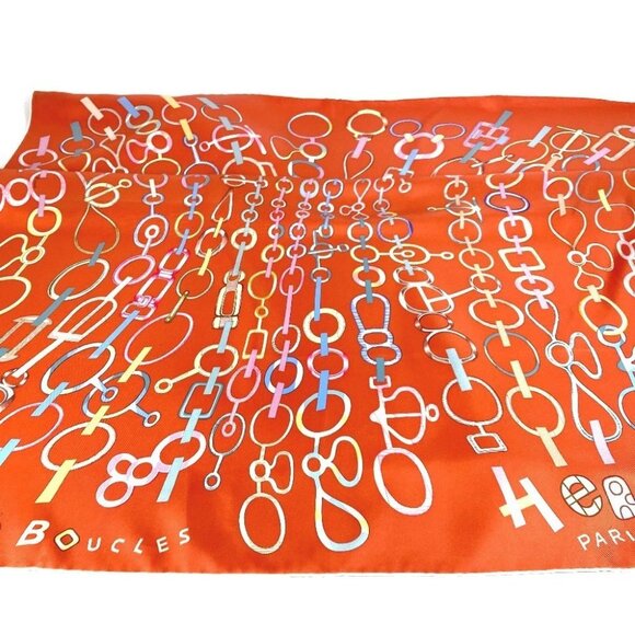 HERMES Carre90 Carre 90 DO RE BOUCLES Scarf silk Orange Unused - Picture 8 of 16